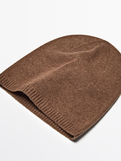 Massimo Dutti Шапка бини из тонкого трикотажа, коричневый