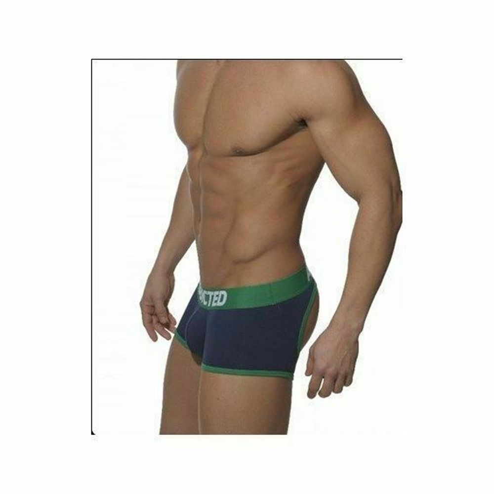 Мужские трусы джоки боксеры темно-синие с зеленой резинкой Seobean Addicted