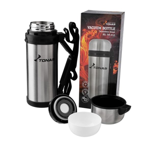 Термос TONAR 1500ML HS.TM-012 (дополн.пласт.чашка, скл.ручка, ремень)