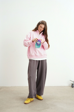 Брюки-бананы из серого футера с велюровым эффектом