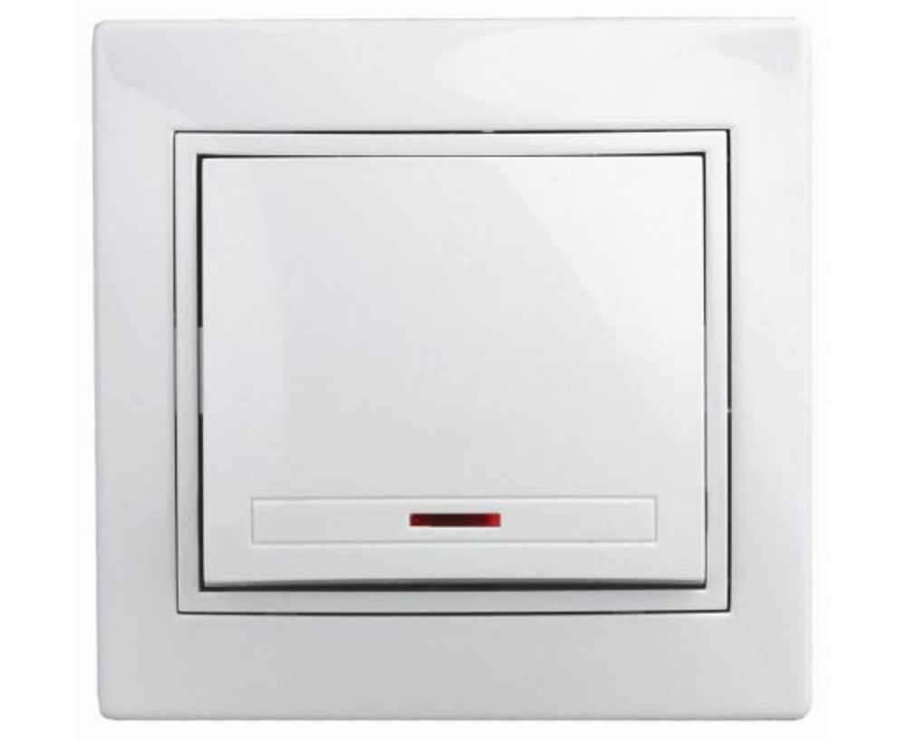 Выключатель Intro Plano 1-102-01 одноклавишный с подсветкой 10А-250В IP20 СУ белый