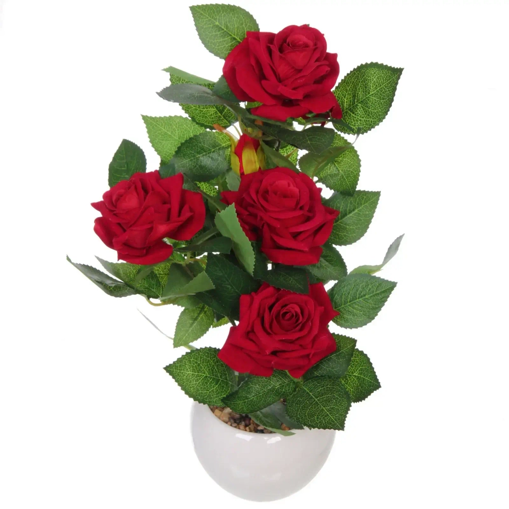 Цветочная композиция «Розовый куст» 42см в горшке, цвет красный