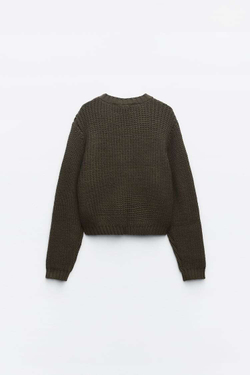 ZARA КАРДИГАН С КОНТРАСТНЫМИ КАРМАНАМИ, ТЕМНЫЙ ХАКИ