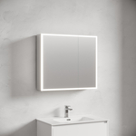 Зеркальный шкаф для ванной комнаты из алюминия Sancos Evoke 800x700х136 мм с LED подсветкой арт. SC8080