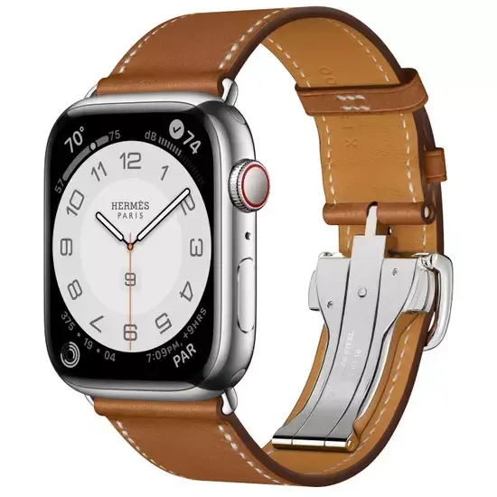 Apple Watch Hermès 45mm Silver Stainless Steel Case with Single Tour Deployment Buckle Fauve