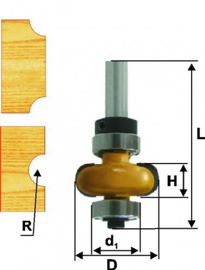 Фреза кромочная галтельная с подшипником D-25,4 H-10,0 R4,8мм хв.8мм 10695