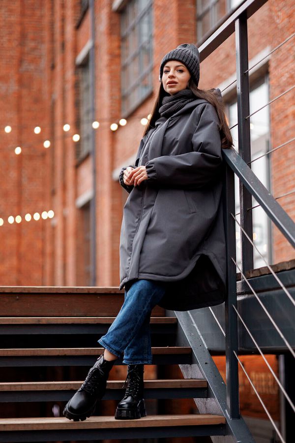 Парка Утепленная женская антрацит - фото 8