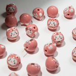 Бусина "Манэки-Нэко", 14,5мм, розовая, глазурированный фарфор