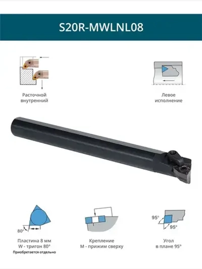 S20R-MWLNL08 резец расточной внутренний 20 мм левый / пластина W - Тригон 80 градусов