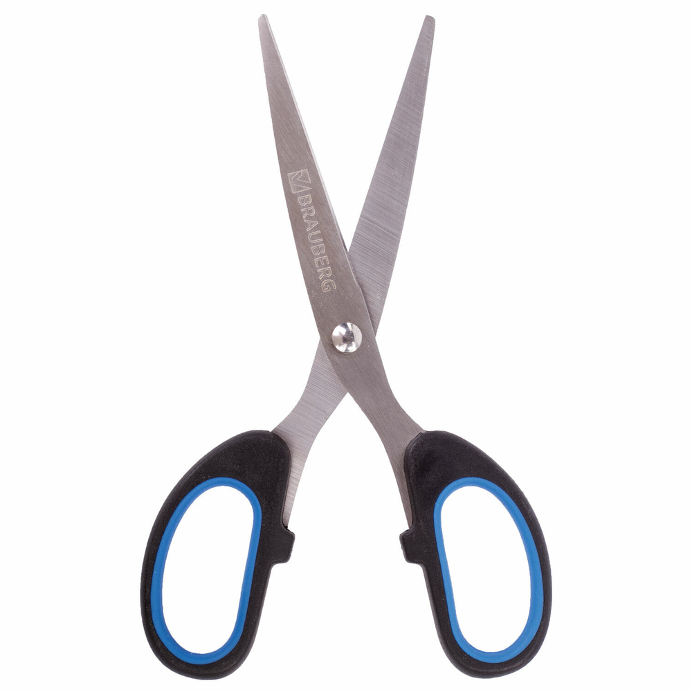 Ножницы BRAUBERG "Classic+" 160 мм черно-синие классической формы резиновые вставки (6 штук в упаковке)
