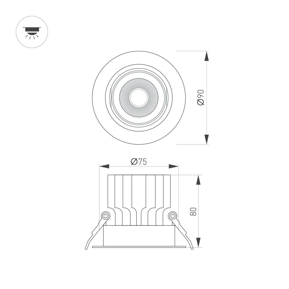 Светильник MS-VORTEX-BUILT-R90-12W Day4000 (BK-BK, 20 deg, 230V) (Arlight, IP20 Металл, 5 лет) 058425