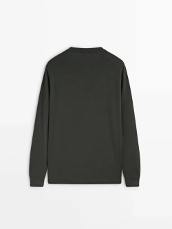 Massimo Dutti Футболка с длинным рукавом из 100% хлопка, зеленовато-серый