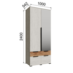 Шкаф для одежды Лилль 2-х створчатый с зеркалом и ящиками дуб крафт белый/дуб крафт табачный