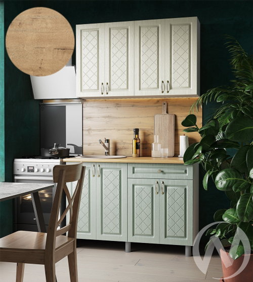 Кухня Вильма 1.2м (корпус белый/айвори; васаби) 38мм дуб бунратти