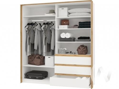 Шкаф 4-х створчатый секция №11 НКМ Дубай (белый жемчуг/дуб вотан)