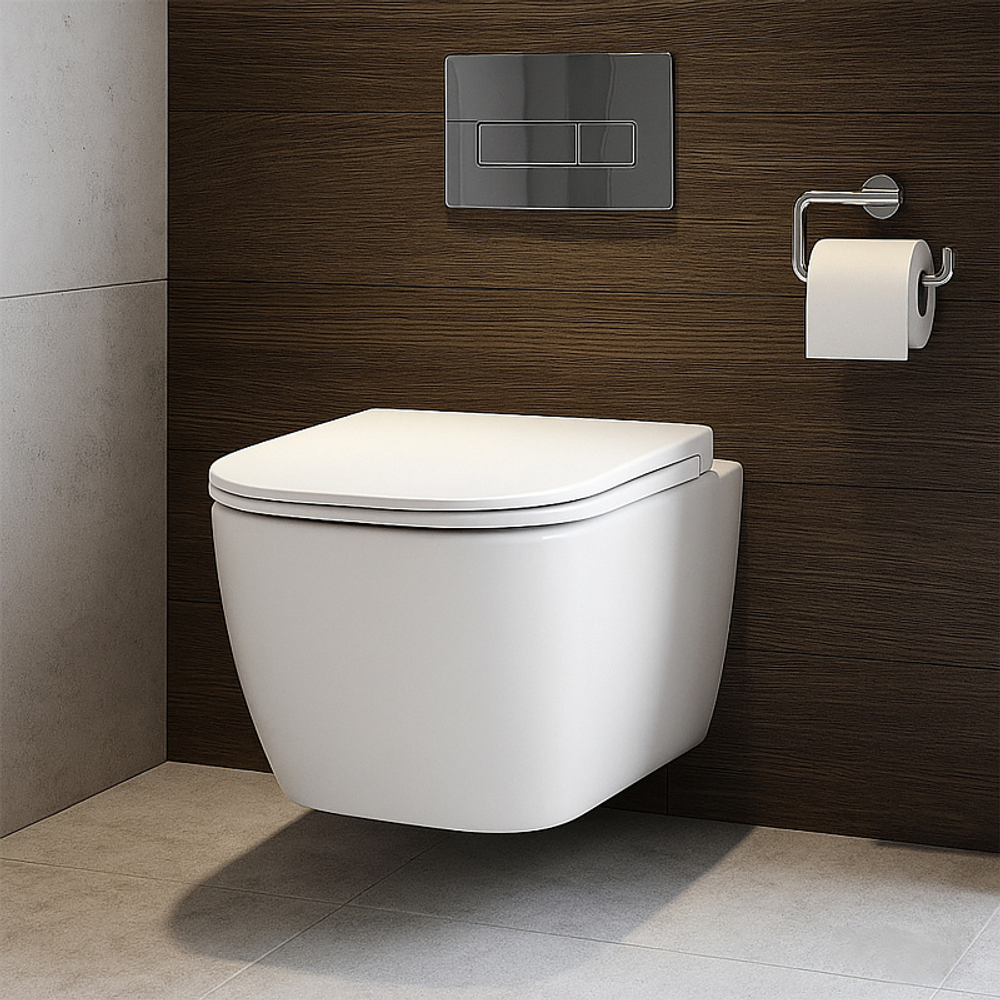 Унитаз подвесной Azario RIANO 350х490х350 безободковый, слив "Скрытое Торнадо", с быстросъемным сиденьем микролифт (AZ-2808E)