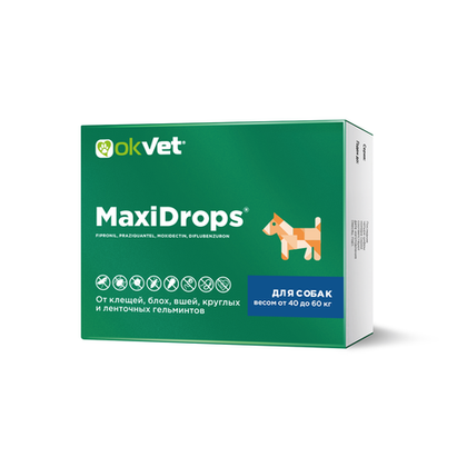 OKVET MAXIDROPS Капли от блох, клещей и гельминтов для собак массой от 40 до 60 кг