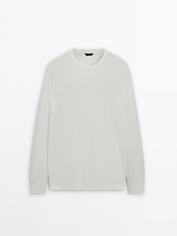 Massimo Dutti Футболка из смесового хлопка, натуральный, кремовый