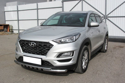 Защита переднего бампера (нержавейка) Hyundai Tucson Turbo (2018-2021) d57+d42 с декор элем (черный)