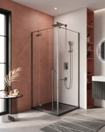 Душевой уголок Cezares LINER-A-1-90-C-GM-L, 90х90х195, левосторонний, профиль оружейная сталь, стекло прозрачное