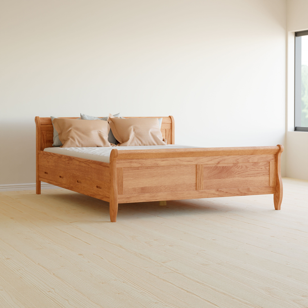 Кровать двуспальная 180х200 Мелания с местом для хранения, из массива дуба