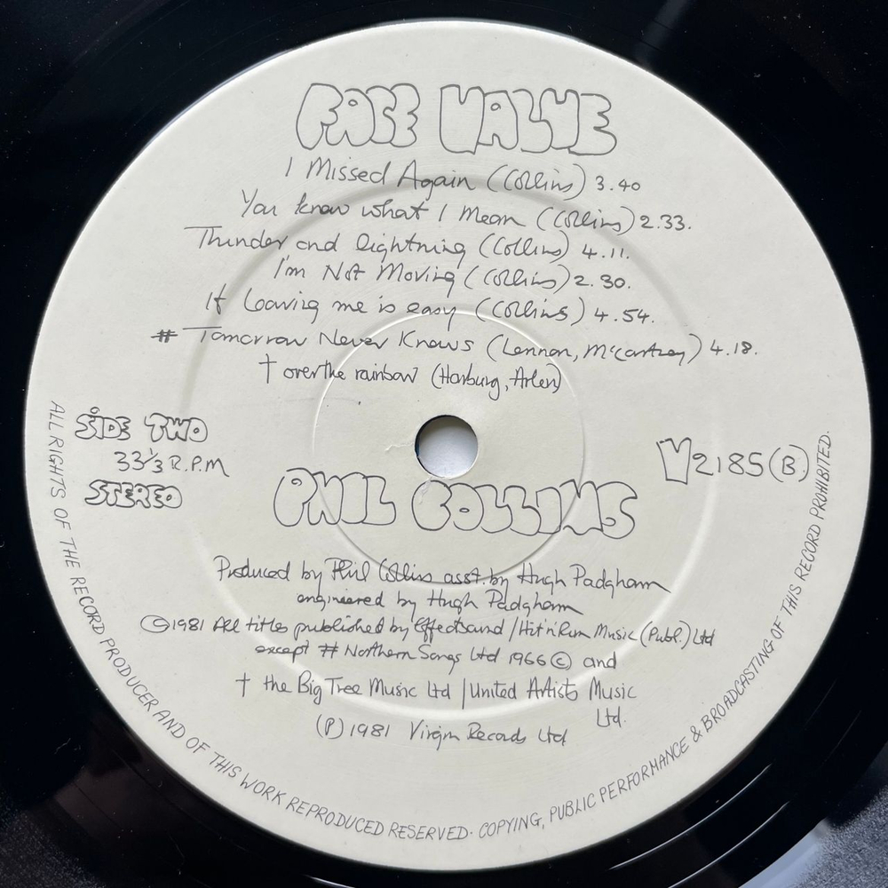 Винтажная виниловая пластинка LP Phil Collins Face Value (Англия 1981)