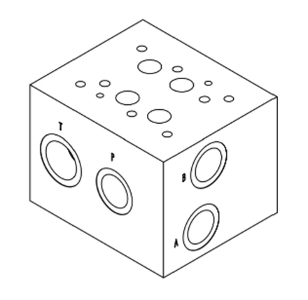 EM208/1Y - Плита для распределителей и клапанов Ду25, одноместная, ISO 4401-08 / CETOP08, P-A-B= G1"1/4, T=G1"1/2, M-MA-MB=G1/4", сбоку