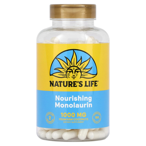 Nature's Life, питательный монолаурин, 180 капсул (500 мг в 1 капсуле)