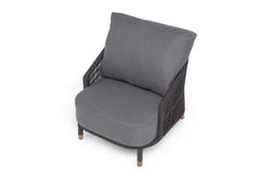 "Верона" кресло плетеное из роупа, каркас алюминий темно-серый (RAL7024) муар, роуп темно-серый круглый, ткань темно-серая 027 высота посадки 43,5 см