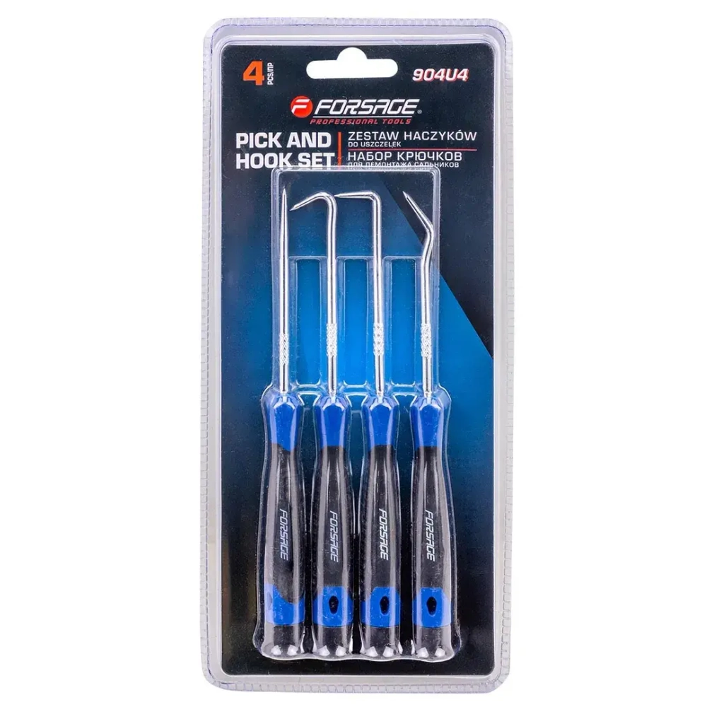 Набор крючков для демонтажа сальников с прорезиненными рукоятками, 4пр.,в блистере Forsage F-904U4