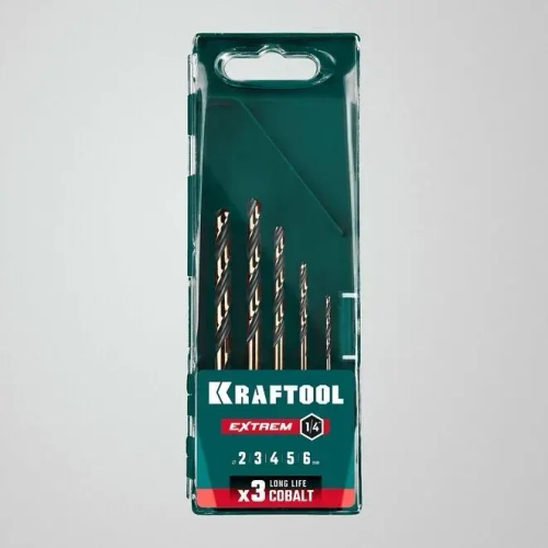 KRAFTOOL НЕХ-1/4 , 5 шт, набор сверл по металлу для винтовёртов и шуруповертов IMPACT READY (29652-H5)