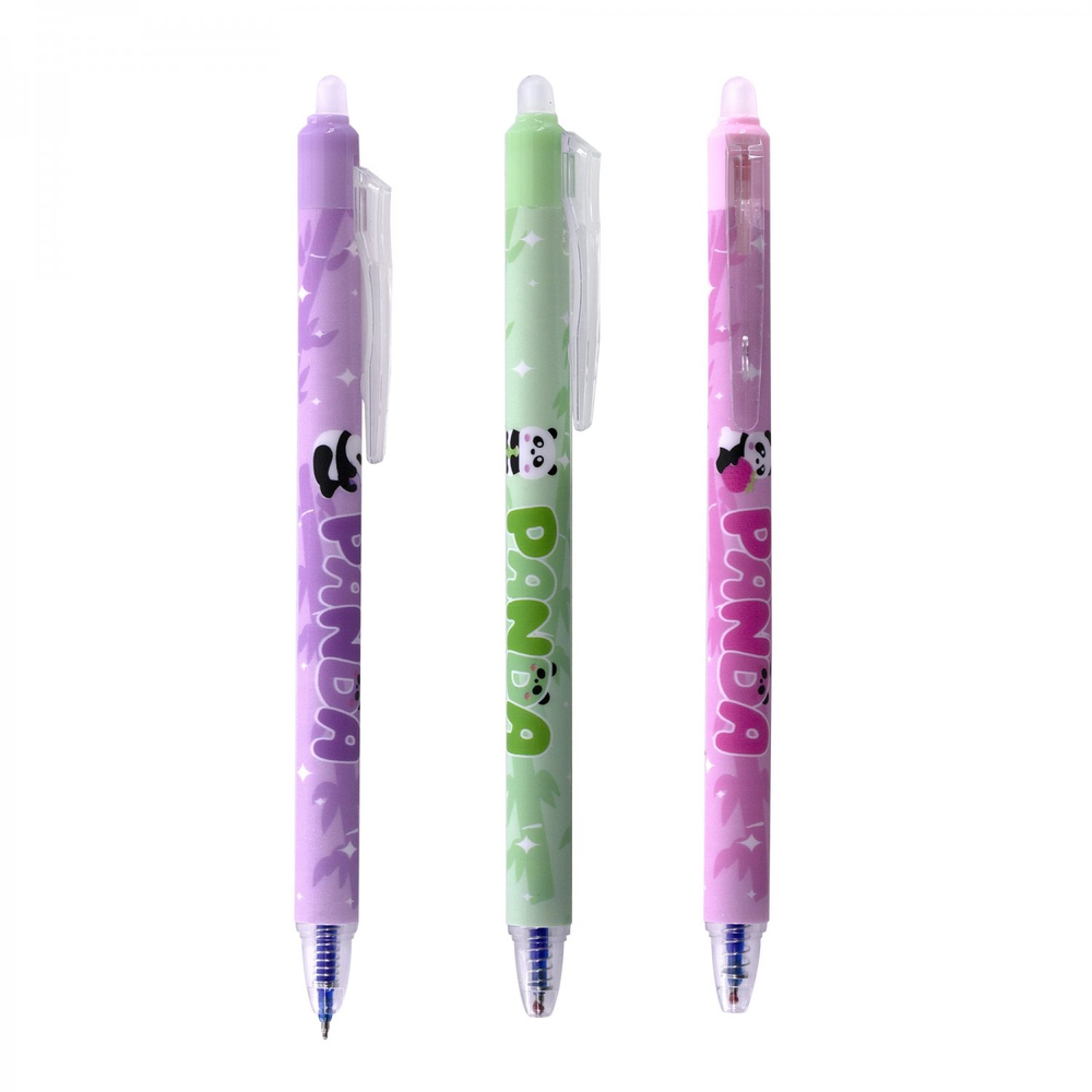 Ручка гелевая пиши-стирай, автоматическая Alingar "Панды", 0,5мм, синяя, игольчатый наконечник, круглый цветной пластиковый корпус, пласт. уп.