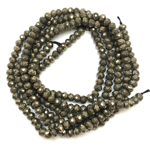 Пирит граненый 4х3 мм, бусины - рондели (нить 39 см)