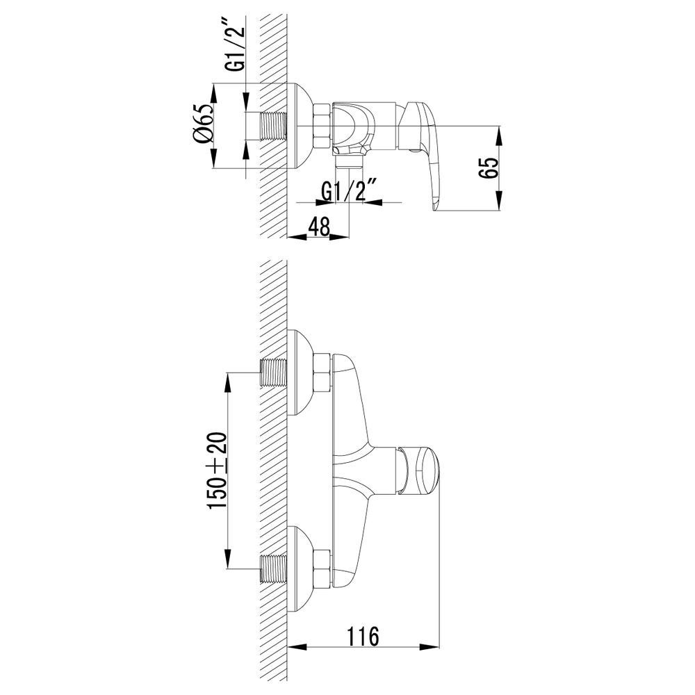 LM3318C Прамэн Смеситель настенный с гигиеническим душем, хром (к/к 6)