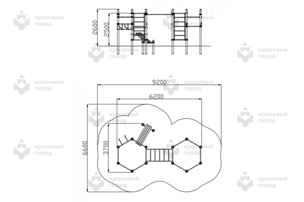 Комплекс воркаут 4 турника, 2 шведские стенки, 2 пары колец, рукоход и скамьи для пресса