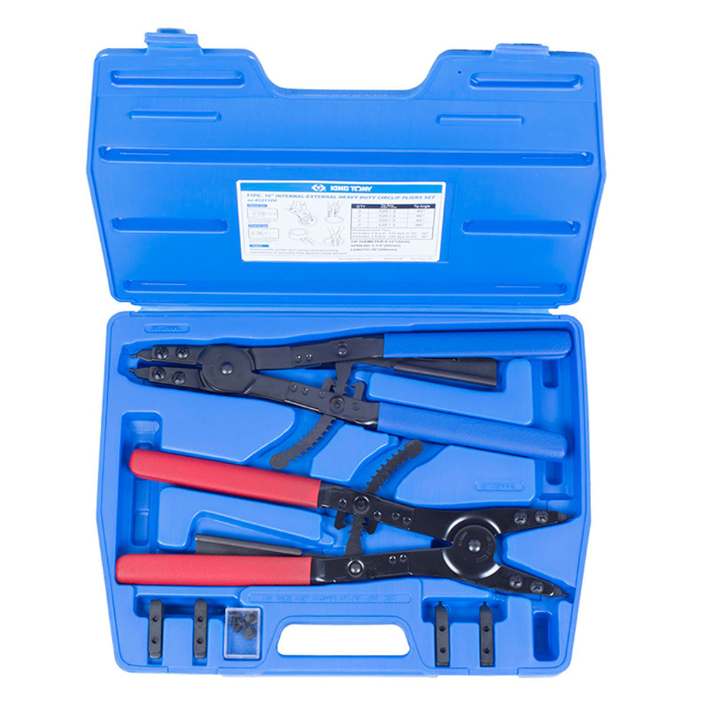 KING TONY (45211PP) Набор съемников для стопорных колец 406 мм, сменные насадки, кейс, 11 предметов