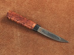Малый шкуросъемный нож "Якут" с кованым долом, рукоять мореная карельская береза