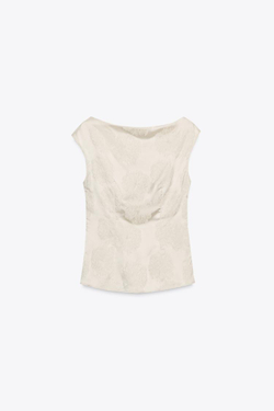 ZARA ЖАККАРДОВЫЙ ТОП АСИММЕТРИЧНОГО КРОЯ, БЕЖЕВЫЙ