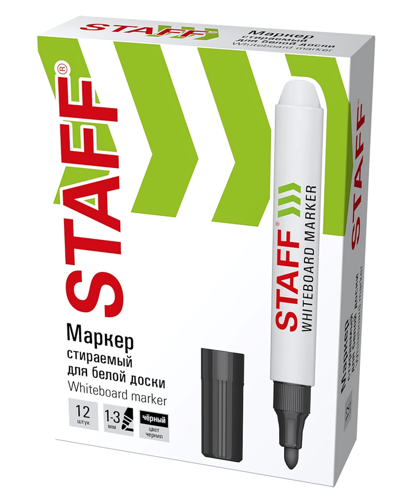 Маркер для белой доски 1-3мм. стираемый "Basic" WBM-200" черный (STAFF)