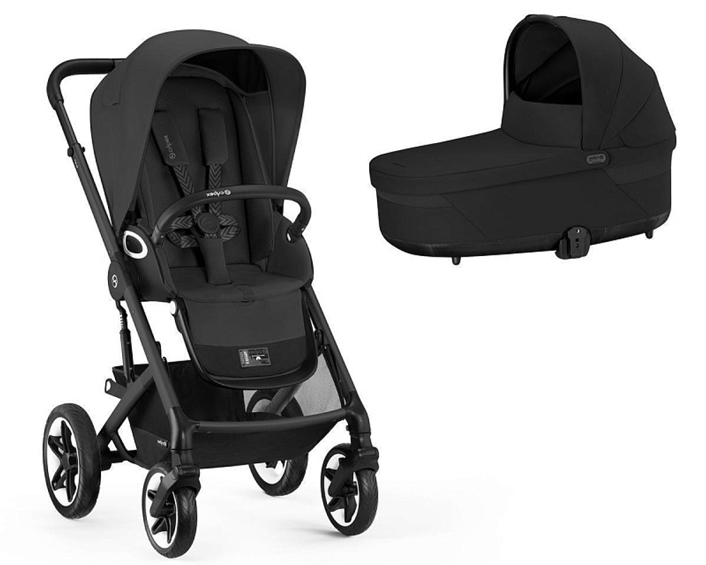 Коляска Cybex Talos S Lux BLK complete Aton S2 Ocean Blue 3 в 1 Moon Black с дождевиками