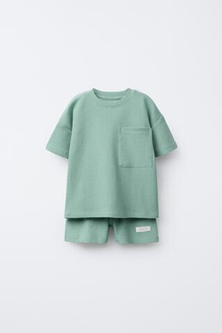 ZARA ПИЖАМА ИЗ ТКАНИ С РЕЛЬЕФНЫМ УЗОРОМ, ЗЕЛЕНЫЙ