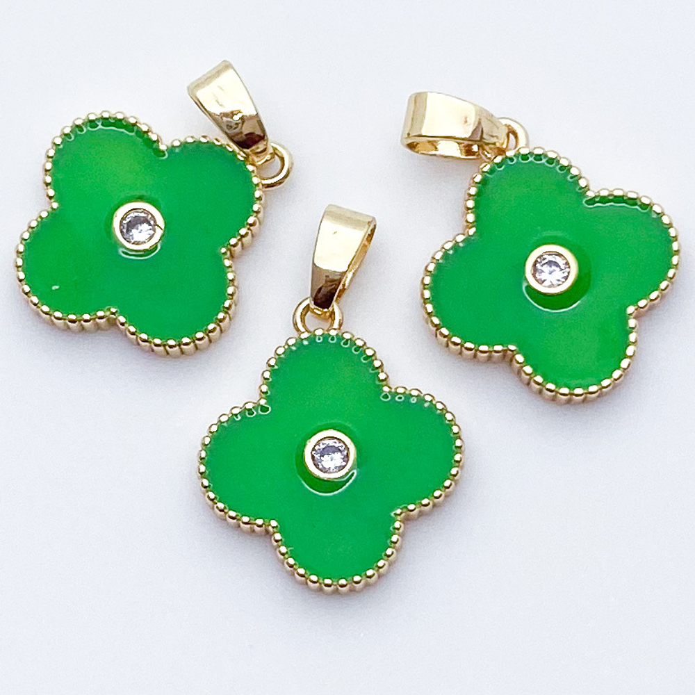 Подвеска Клевер, цвет золото+зеленый, размер 16*14 мм, цена за 1 шт