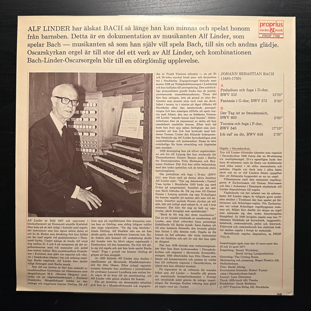 Бах - Альф Линдер - орган (Швеция 1977г.)