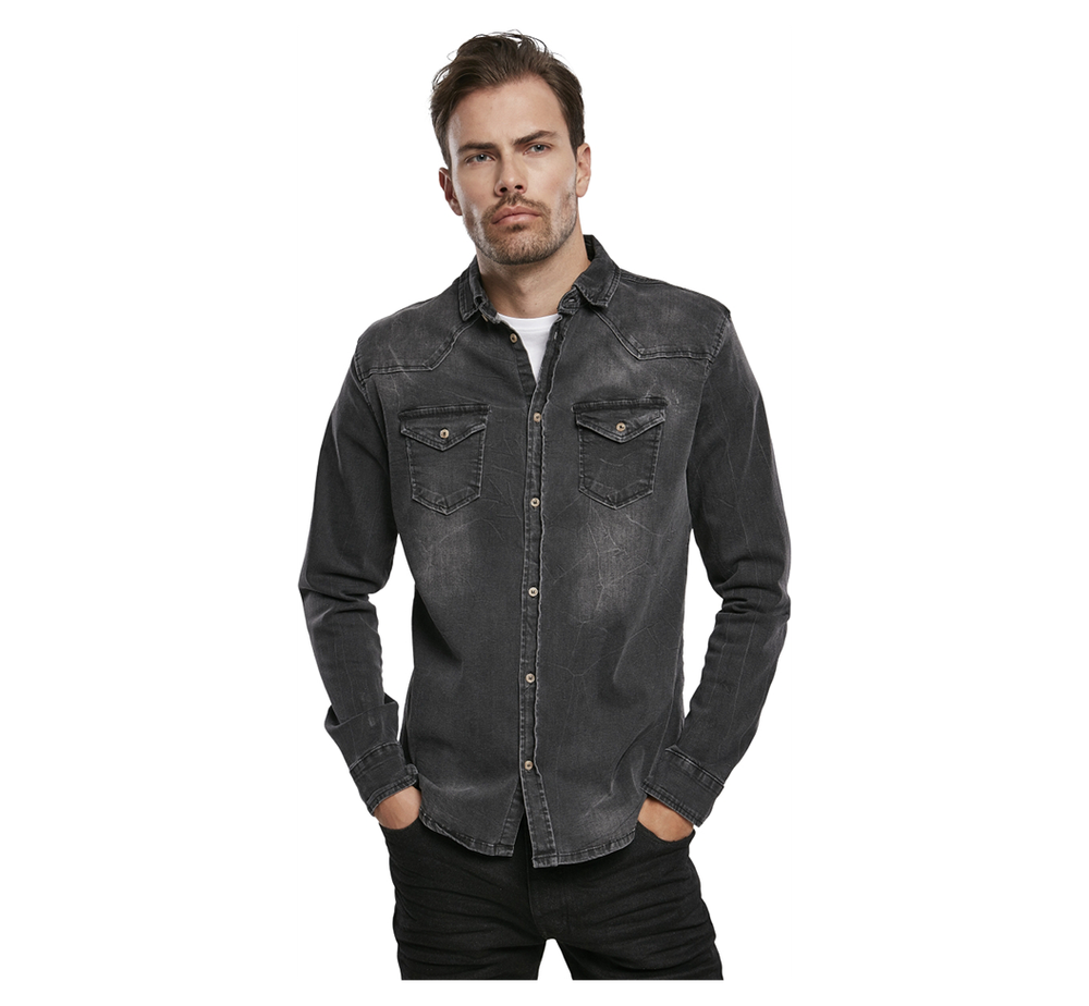 Brandit RILEY DENIM SHIRT LONG SLEEVE black