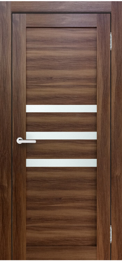 Межкомнатная дверь Велюкс 2 Ясень сноу / Цвет Орех / Остекление "Сатинат белое" / Двери Верда