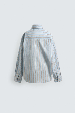 ZARA X DISNEY РУБАШКА В ПОЛОСКУ С НАШИВКОЙ DONALD DUCK, НЕБЕСНО-ГОЛУБОЙ