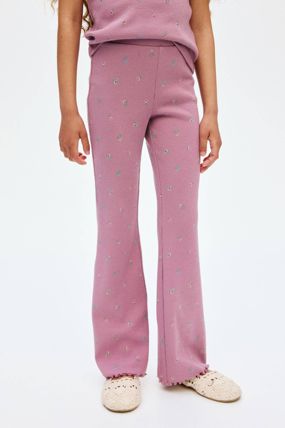 H&M Хлопковые легинсы-клеш, светло-розовый