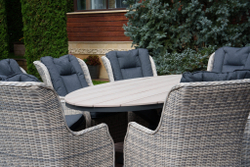 Комплекты садовой мебели из искусственного ротанга : обеденный стол ЛУГАНО ( 2.2Х 1.14 м) + 8 кресел БЕРГАМО(цвет серый)