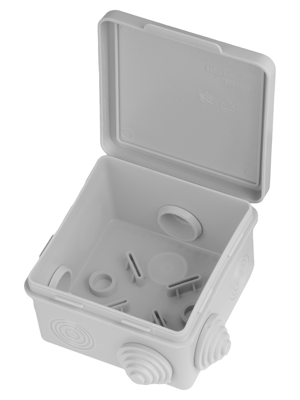 Распаячная коробка ОП 80х80х50мм, крышка, IP54, 7вх. TDM SQ1401-0112