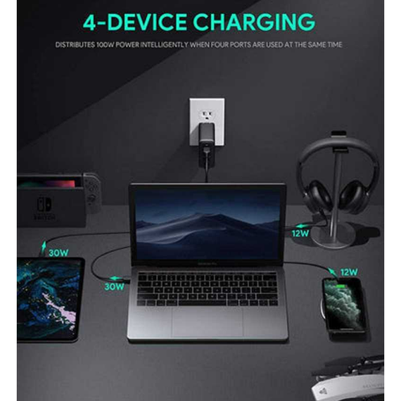 Сетевое зарядное устройство Aukey Omnia GaN 4-портовое PD 100 Вт (PA-B7S) черный